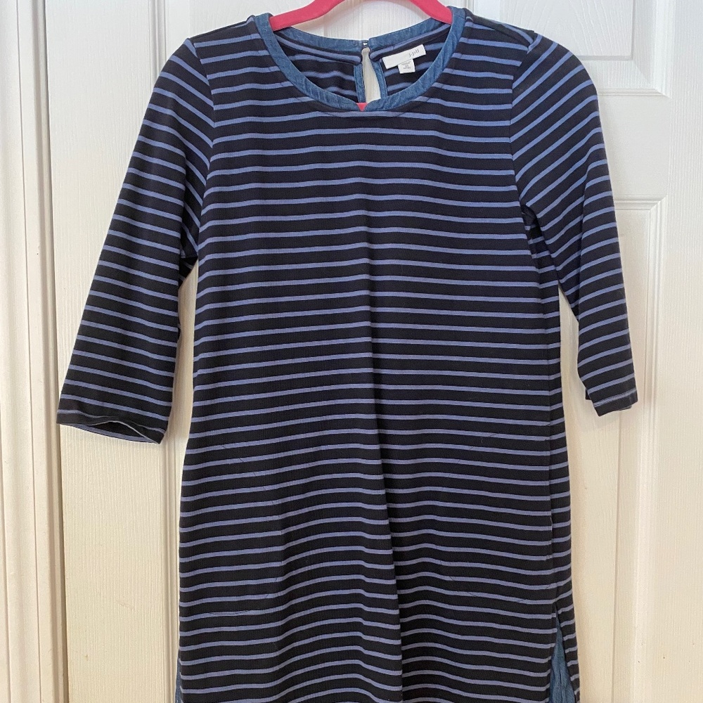J. Jill XS Petite Blue Striped 3/4 Sleeve Tunic With Denim Accent